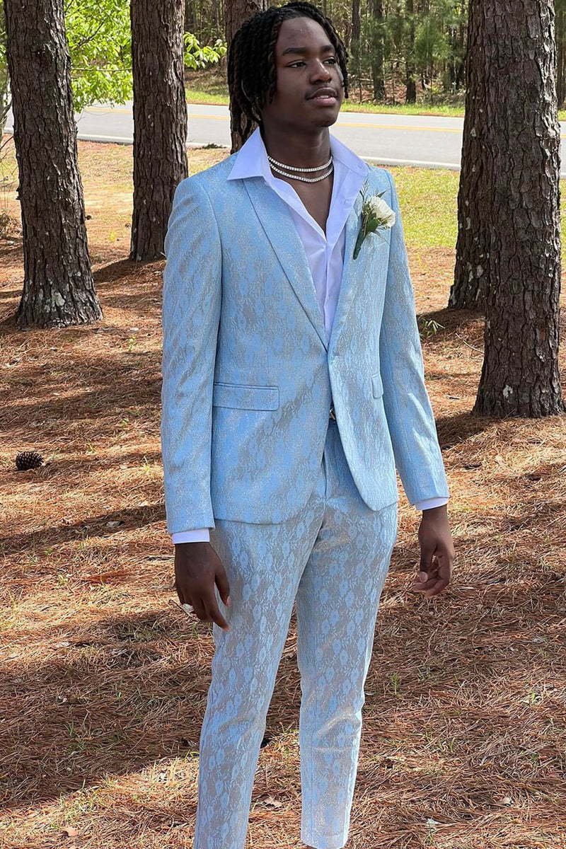 Load image into Gallery viewer, Shawl Lapel Light Blue One Button Men&#39;s Prom Suits