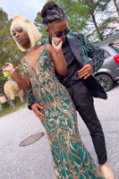 Load image into Gallery viewer, Dark Green Peak Lapel Men&#39;s Prom Blazer