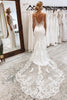 Load image into Gallery viewer, White Mermaid Lace Long Backless Wedding Dress with Button