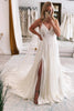 Load image into Gallery viewer, Ivory A-Line Watteau Train Boho Long Chiffon Wedding Dress with Lace