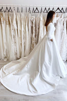 Load image into Gallery viewer, White Vintage A-Line Long Satin Wedding Dress with Pockets