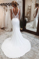 Load image into Gallery viewer, White Long Mermaid Boho Wedding Dress with Lace