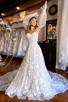 Load image into Gallery viewer, Ivory Sweetheart Corset Detachale Long Sleeves Long Lace Wedding Dress