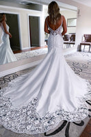 Load image into Gallery viewer, White Mermaid Long Satin Wedding Dress with Lace