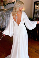 Load image into Gallery viewer, White Satin Simple A-Line Long Wedding Dress