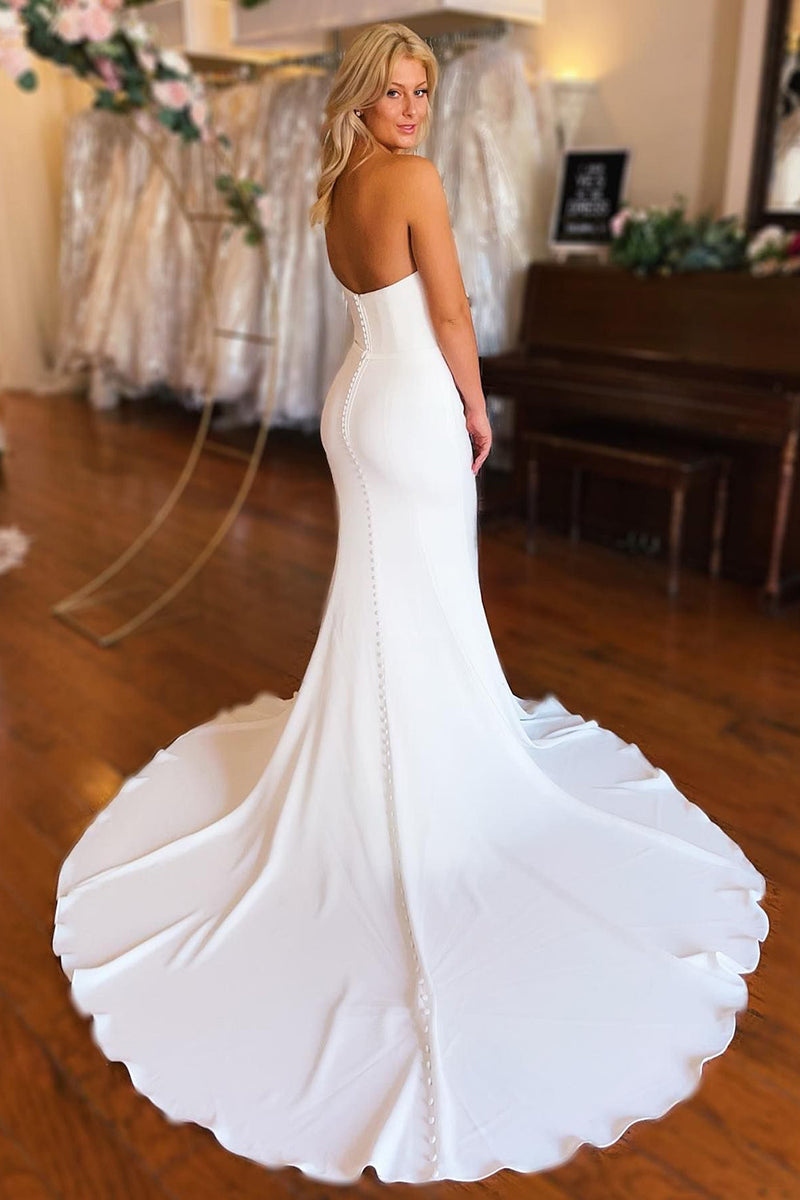 Load image into Gallery viewer, Simple White Boho Mermaid Long Sleeveless Wedding Dress