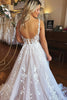 Load image into Gallery viewer, Ivory A-Line V-Neck Backless Long Lace Wedding Dress