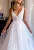 Load image into Gallery viewer, Ivory A-Line Deep V-Neck Backless Long Wedding Dress with Lace