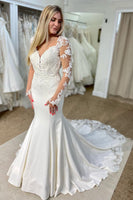Load image into Gallery viewer, White V-Neck Mermaid Long Wedding Dress with Lace