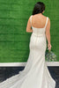 Load image into Gallery viewer, Mermaid Square Neck White Simple Long Wedding Dress with Button