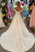 Load image into Gallery viewer, Off The Shoulder White Corset Simple Long Wedding Dress with Pockets