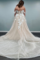 Load image into Gallery viewer, Tulle Off The Shoulder Ivory Long Plus Size Wedding Dress with Appliques