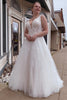 Load image into Gallery viewer, A-Line Tulle Sparkly White Sequins Long Plus Size Wedding Dress with Appliques