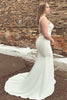 Load image into Gallery viewer, Mermaid Satin White Spaghetti Straps Long Plus Size Wedding Dress with Button