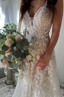 Load image into Gallery viewer, A-Line Ivory Spaghetti Straps Long Boho Wedding Dress with Appliques