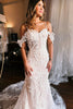 Load image into Gallery viewer, Champagne Cold Shoulder Long Train Mermaid Wedding Dress with Appliques