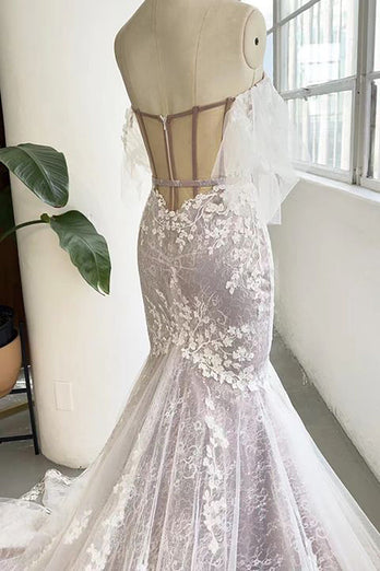 Gray Purple Sweetheart Corset Mermaid Wedding Dress with Appliques