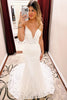 Load image into Gallery viewer, Ivory Spaghetti Straps Long Train Lace Mermaid Wedding Dress