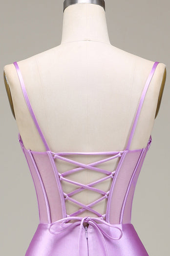 Satin Spaghetti Straps Lilac Prom Dress with Corset