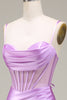 Load image into Gallery viewer, Satin Spaghetti Straps Lilac Prom Dress with Corset