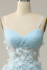 Load image into Gallery viewer, Sky Blue Spaghetti Straps Appliques Prom Dress with Ruffles