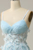 Load image into Gallery viewer, Sky Blue Spaghetti Straps Appliques Prom Dress with Ruffles
