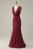 Load image into Gallery viewer, Deep V-neck Burgundy Mermaid Prom Dress with Ruffles