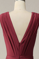 Load image into Gallery viewer, Deep V-neck Burgundy Mermaid Prom Dress with Ruffles