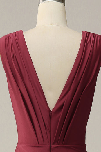Deep V-neck Burgundy Mermaid Prom Dress with Ruffles
