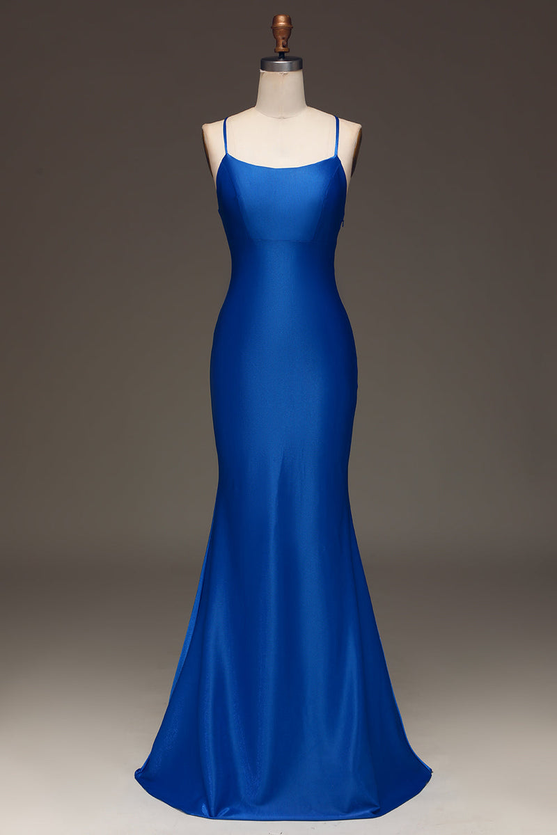 Load image into Gallery viewer, Simple Royal Blue Satin Mermaid Long Prom Dress