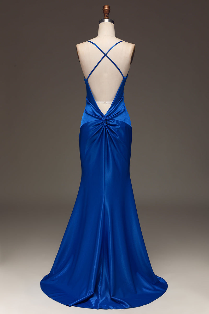 Load image into Gallery viewer, Simple Royal Blue Satin Mermaid Long Prom Dress