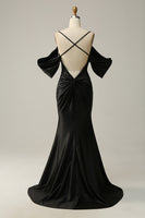 Load image into Gallery viewer, Black Off the Shoulder Mermaid Prom Dress with Backless