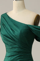 Load image into Gallery viewer, Green One Shoulder Mermaid Sparkly Prom Dress with Ruffles