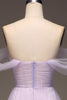 Load image into Gallery viewer, Lilac Off the Shoulder A Line Tulle Princess Prom Dress With Slit