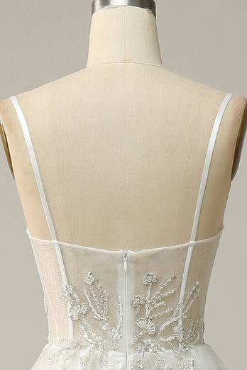 White Spaghetti Straps Corset Prom Dress with Beading