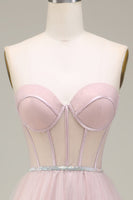 Load image into Gallery viewer, Tulle A Line Strapless Light Pink Corset Prom Dress