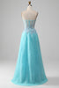 Load image into Gallery viewer, A Line Strapless Sky Blue Corset Prom Dress with Sequins
