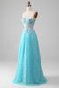 Load image into Gallery viewer, A Line Strapless Sky Blue Corset Prom Dress with Sequins
