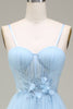 Load image into Gallery viewer, Sparkly Light Blue A-Line Tulle Prom Dress With Appliques