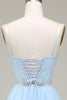 Load image into Gallery viewer, Sparkly Light Blue A-Line Tulle Prom Dress With Appliques