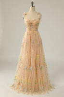 Load image into Gallery viewer, Champagne Embroidery Long Prom Dress