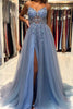 Load image into Gallery viewer, Tulle Blue Beading Princess Prom Dress