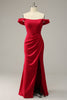 Load image into Gallery viewer, Mermaid Off the Shoulder Burgundy Plus Size Prom Dress with Split Front