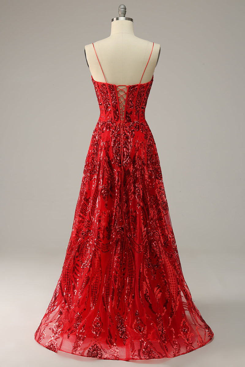 Load image into Gallery viewer, A Line Spaghetti Straps Princess Prom Dress with Criss Cross Back