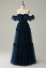 Load image into Gallery viewer, A-Line Off the Shoulder Sweetheart Tulle Navy Long Prom Dress