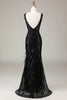 Load image into Gallery viewer, Black Sparkly Depp V-neck Mermaid Prom Dress with Feathers