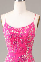 Load image into Gallery viewer, Hot Pink Sequins &amp; Beaded Mermaid Prom Dress with Backless