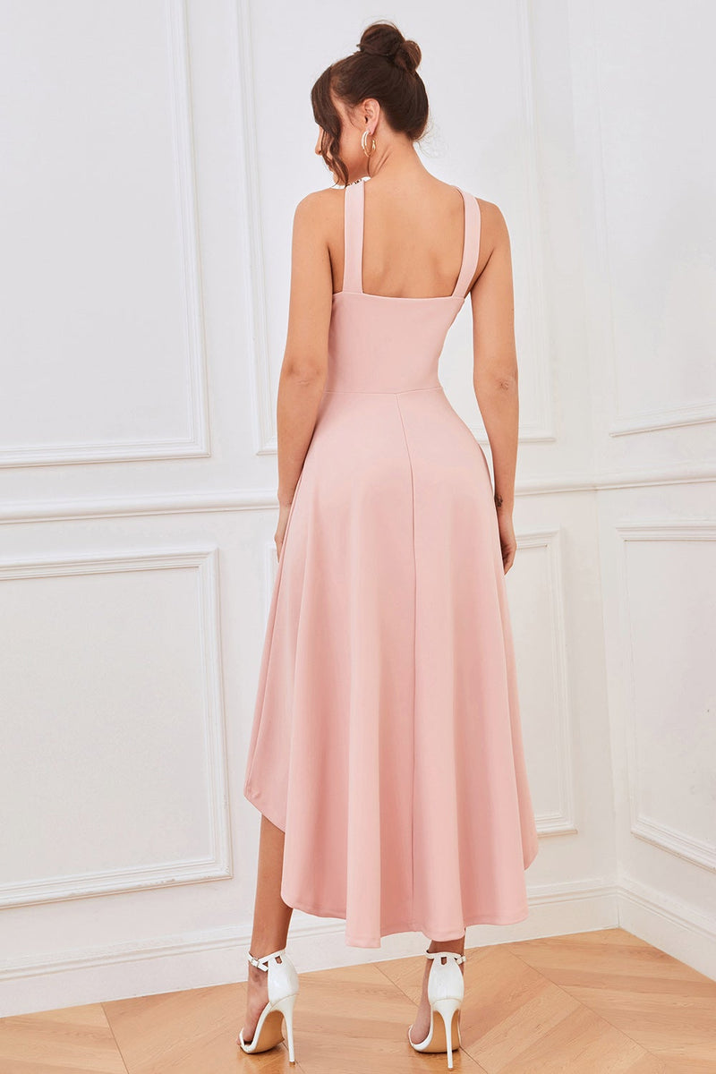 Load image into Gallery viewer, Pink A Line Halter High Low Homecoming Dress
