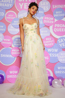 Load image into Gallery viewer, Champagne A Line Princess Long Prom Dress With Embroidery