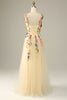 Load image into Gallery viewer, Champagne A Line Tulle Prom Dress with Appliques